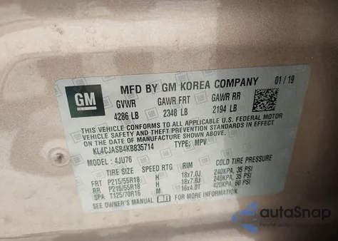 2019 Buick Encore Fwd Preferred из США, поврежденный, VIN KL4CJASB4KB835714